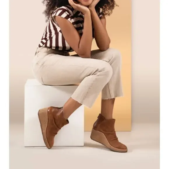 Aetrex Kara Ankle Wedge Boot Suede Leather Bootie | 40 EU (9-9.5) Cognac Brown - Picture 9 of 9